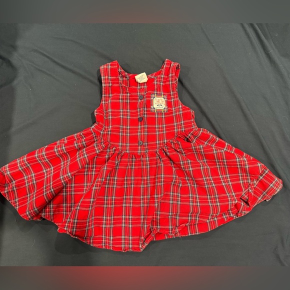 Oshkosh b'Gosh Vintage Jumper Dress Girls 3T Overall Plaid Tartan Button USA - Picture 8 of 9